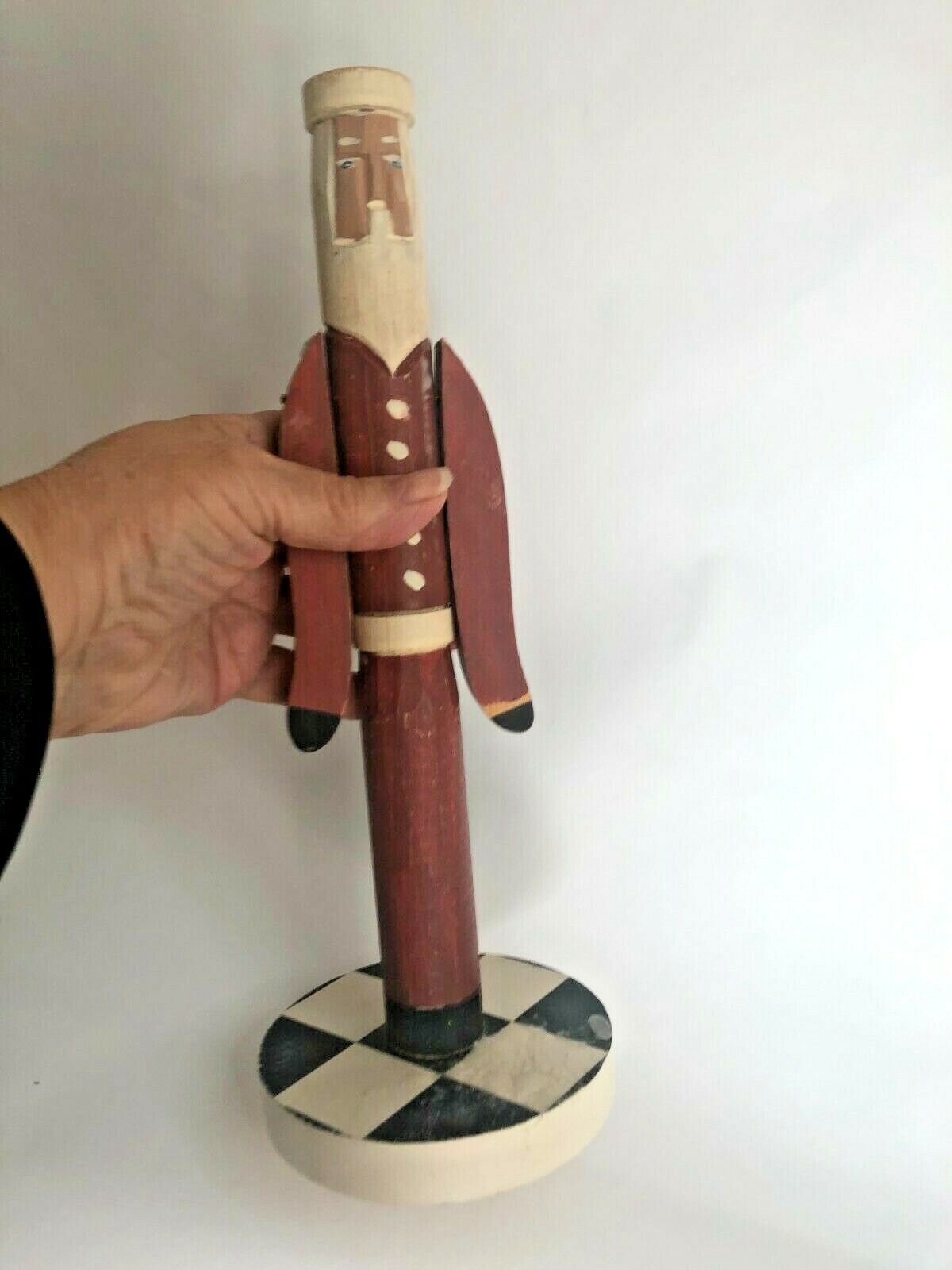 VTG PENCIL SANTA Figurine XMAS Taper CANDLE HOLDER FIGURE Candlestick WOOD a