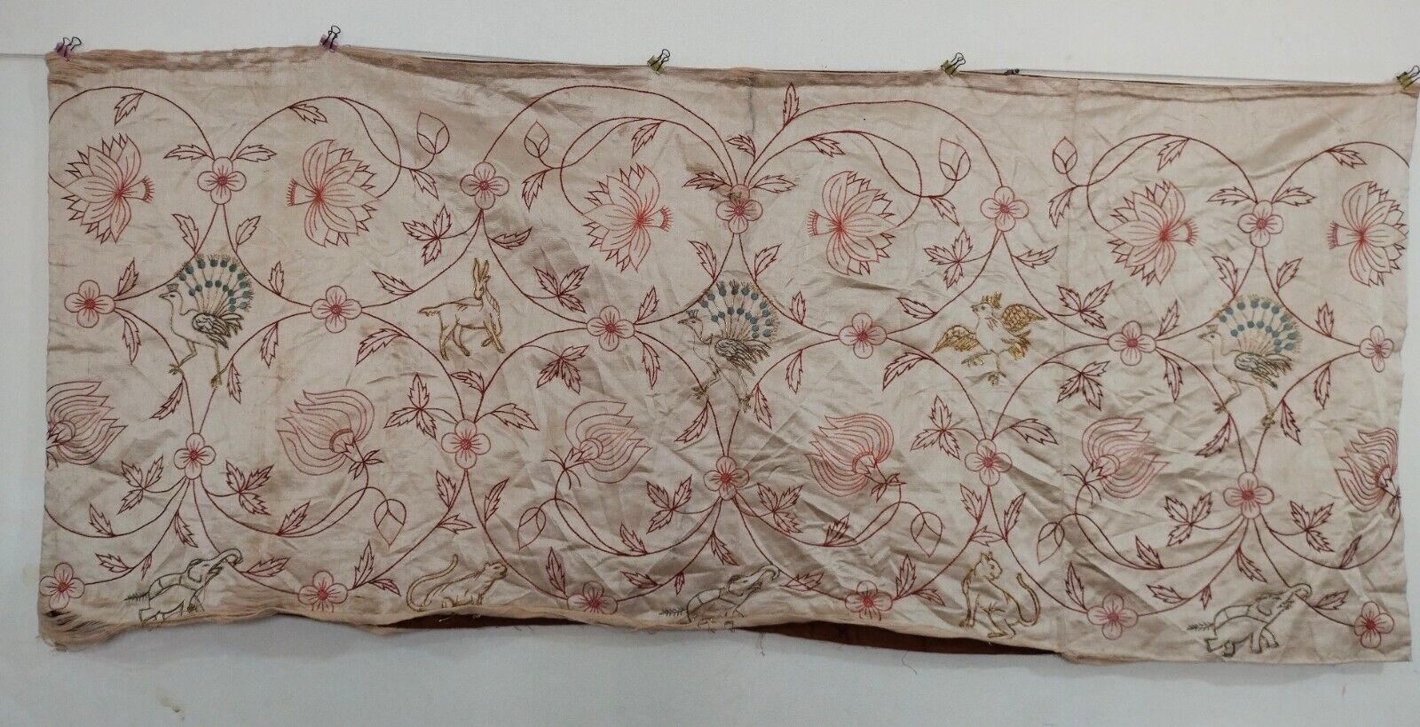 antique French silk & metallic embroidery textile fabric needlework panel itm919