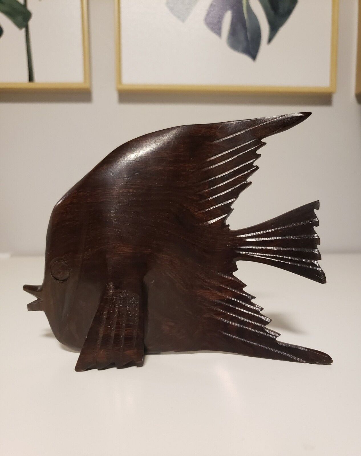 Hand Carved & Polished Wooden Tropical Fish Figurine