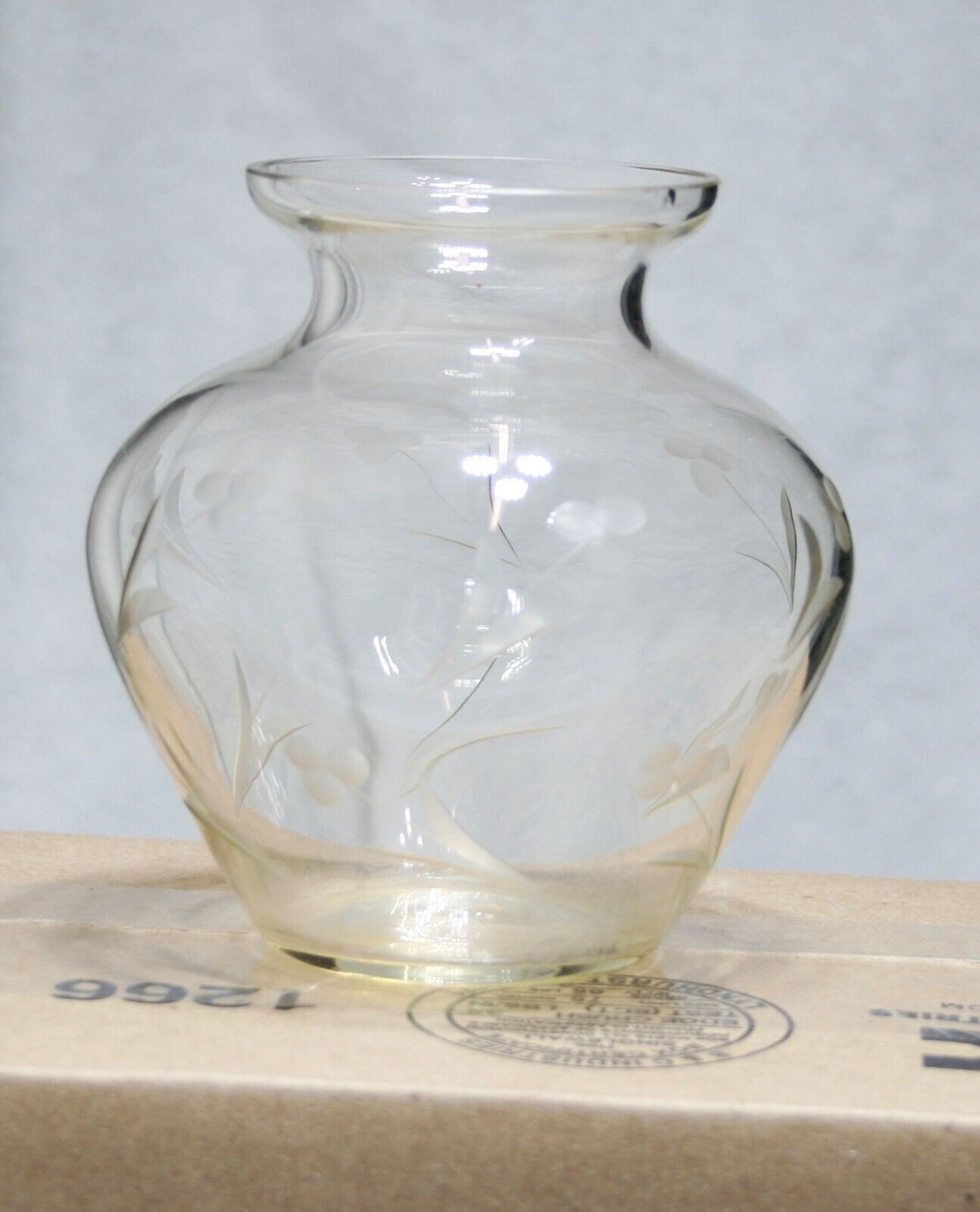 Flower Vase Clear Glass With Etched Flowers 3 Inches Tall