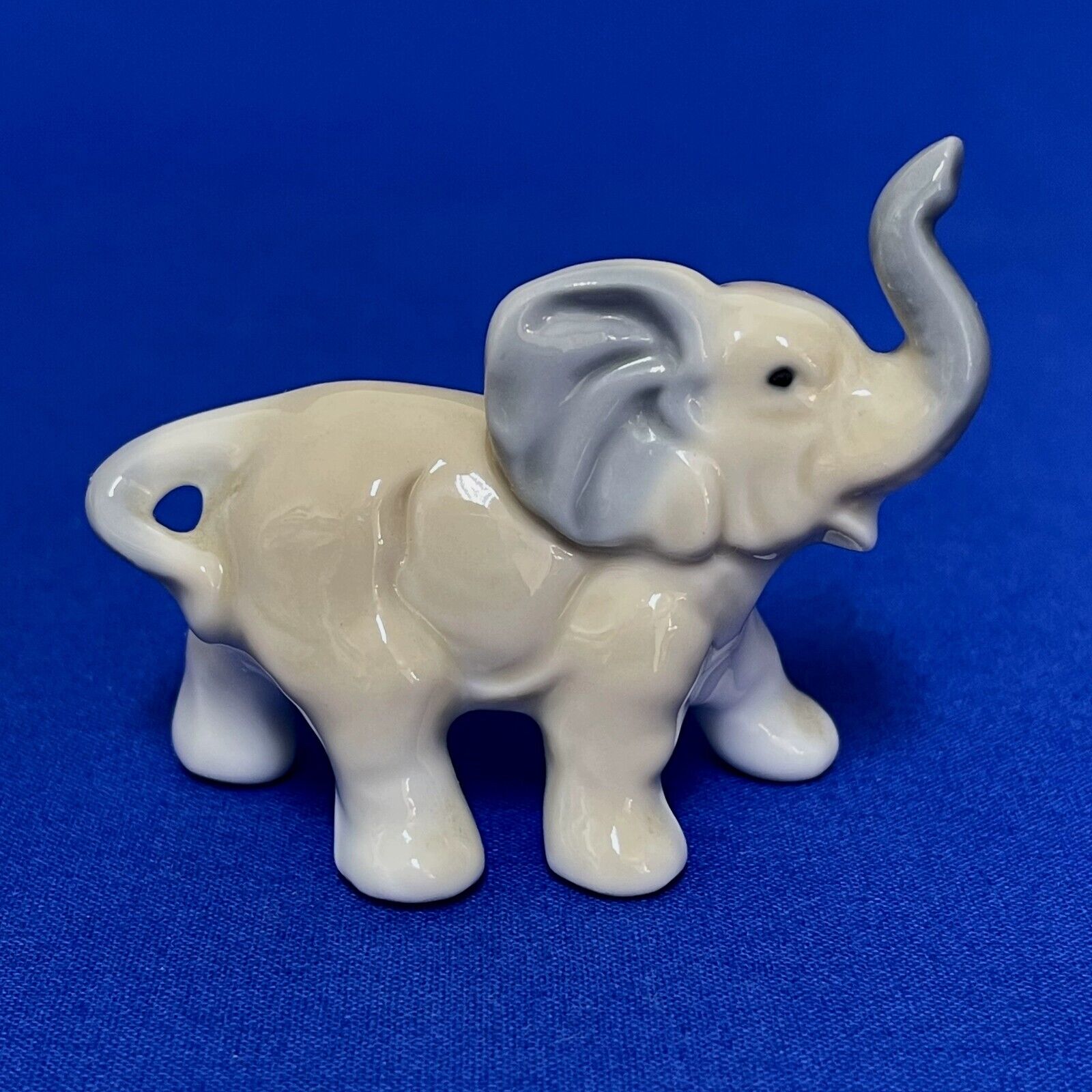 Miniature Elephant Vintage Japan Porcelain Figurine Trunk Up