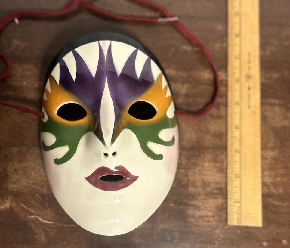 Ceramic Fancy Faces New Orleans Miss Mardi Gras Hand Painted Face Mask Signed