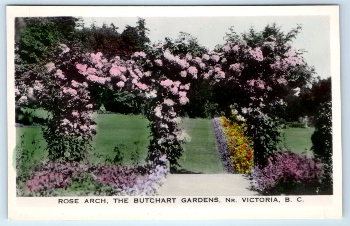 RPPC Rose Arch The Buchart Gardens VICTORIA CANADA Hand Tinted Postcard