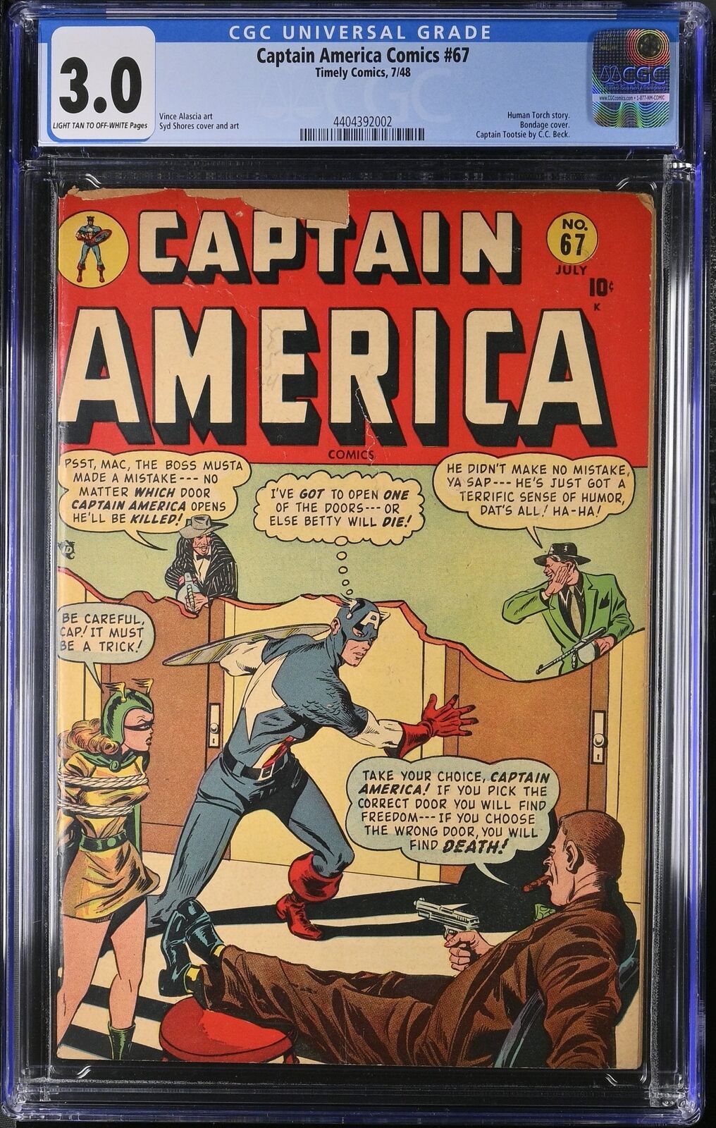 Captain America Comics #67 CGC GD/VG 3.0 Bondage Cover Human Torch Appearance