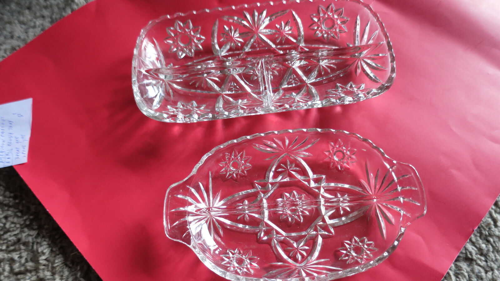 Vintage Anchor Hocking  EAPC Crystal Glass Star of David Divided Relish Trays