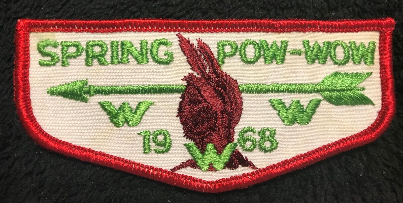 OA BSA SPRING POW-WOW 1968 PATCH OLD CLOTH BACK RED BORDER FLAP