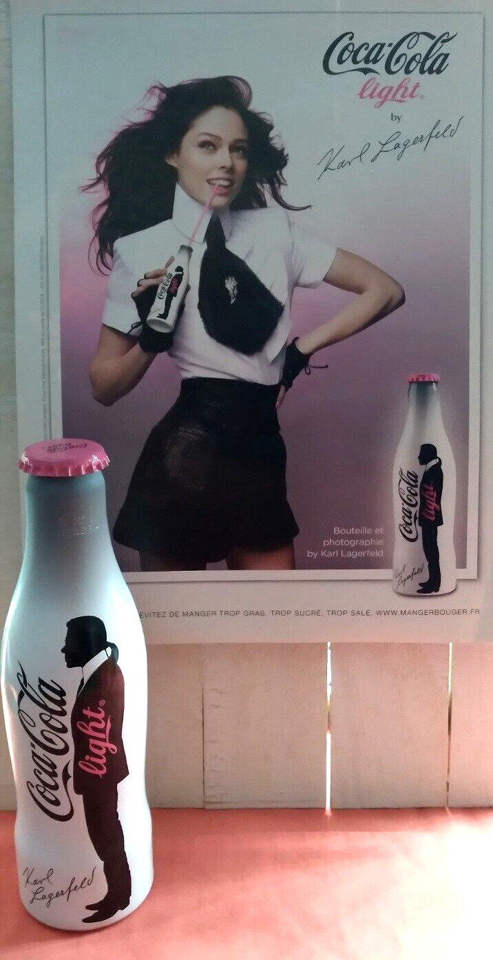Karl Lagerfeld Coca-Cola Light Empty Aluminum Bottle w/ Magazine Advert