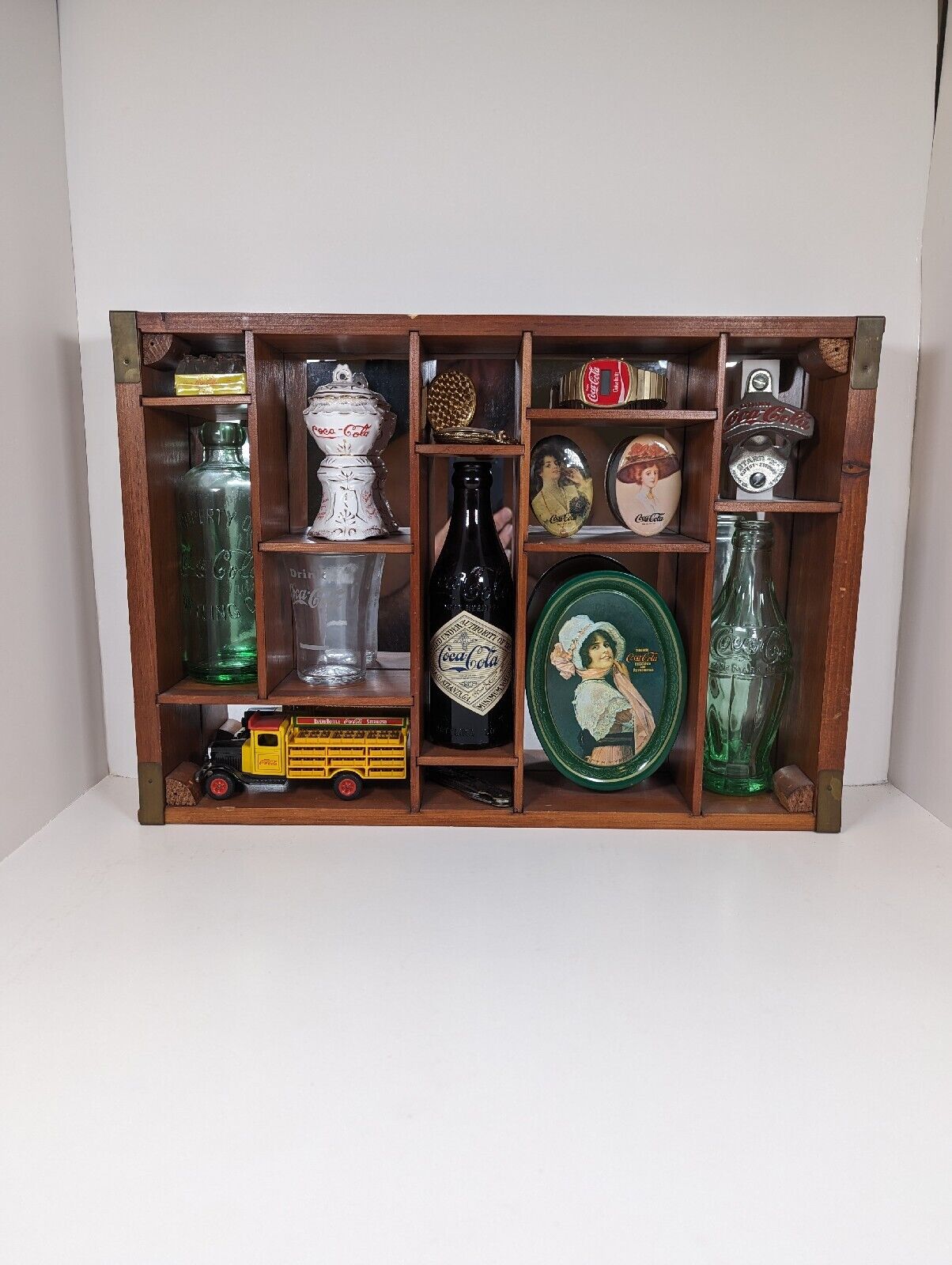 DRINK COCA COLA 100TH CENTENNIAL CELEBRATION SHADOW BOX WITH MULTIPLE ITEMS