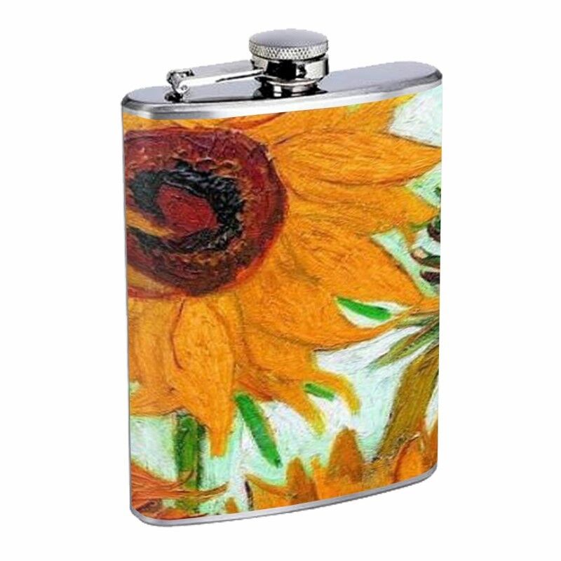Vincent Gogh Flask D7 8oz Stainless Steel Sunflowers