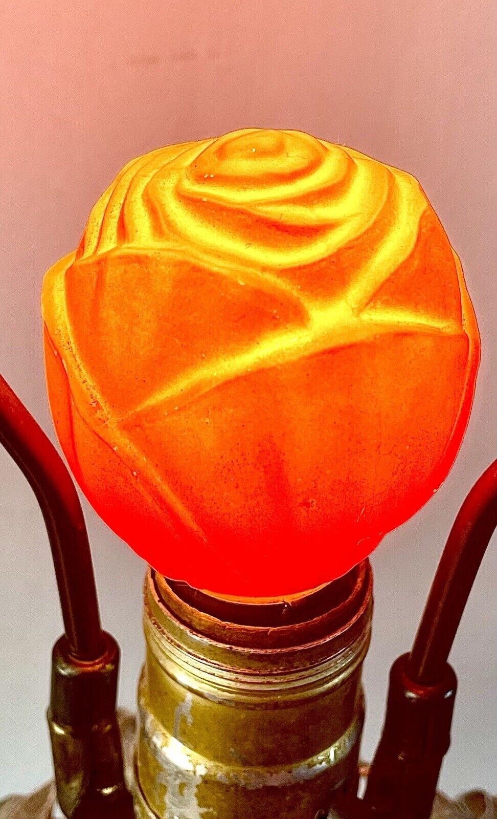 Vintage 1930’s Art Deco Red Floral Rose Bud Figural Glass Light Bulb Austria