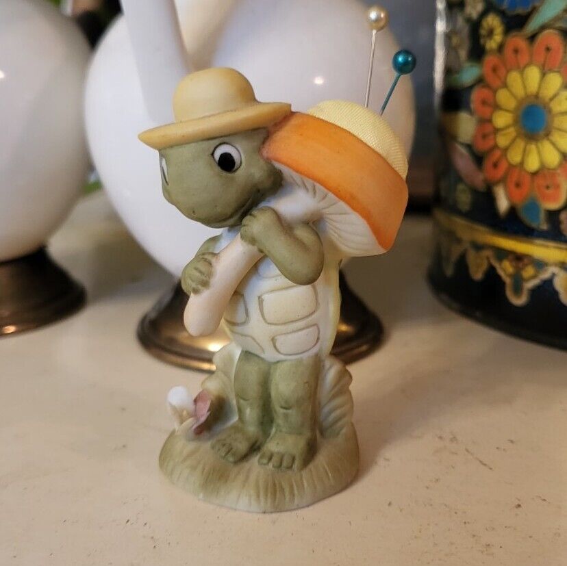 Rare Vtg Lefton Turtle Holding Mushroom Figurine Pin Cushion 03074 Hard To Find