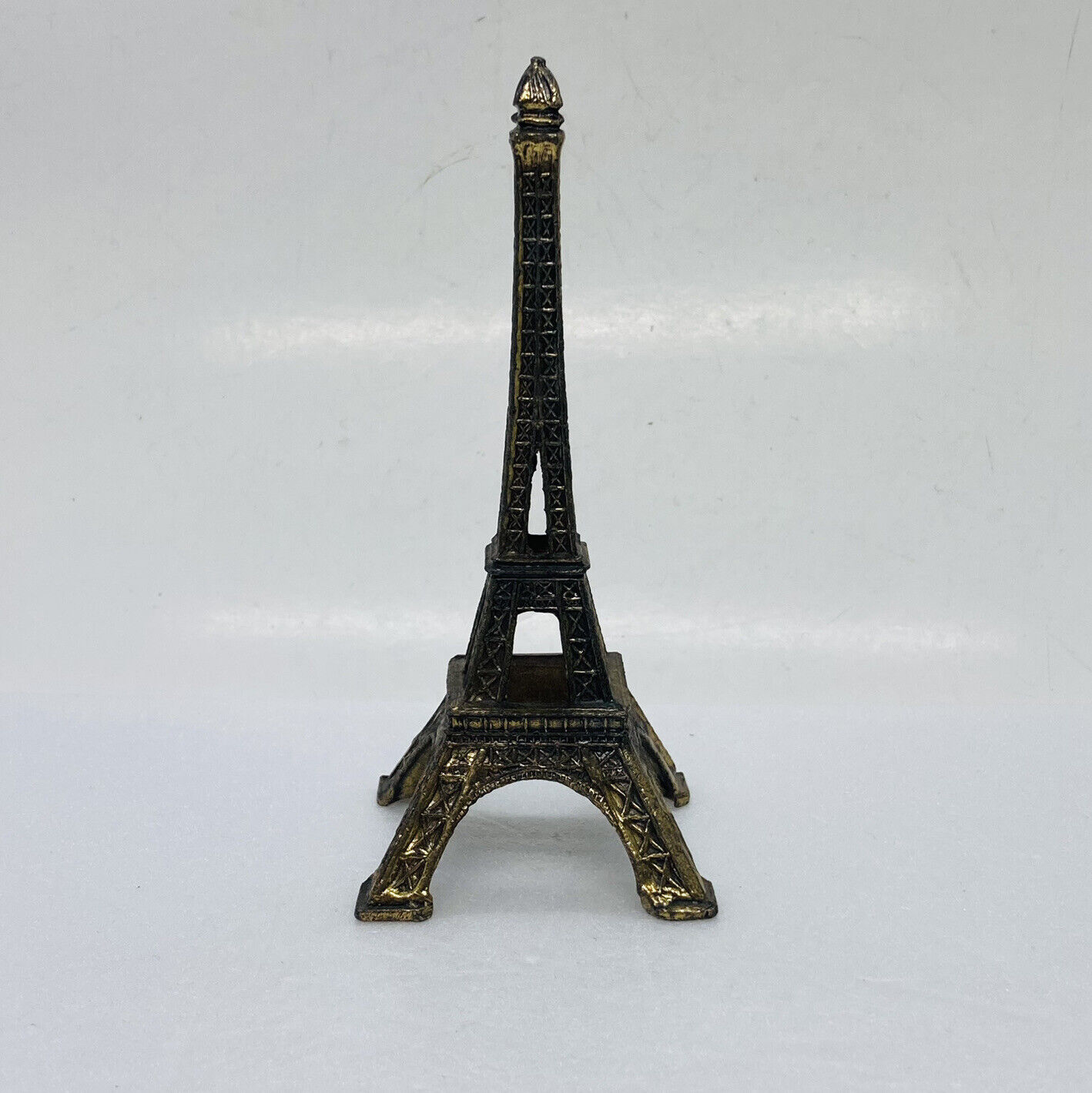 Vintage 1970s Brass Eiffel Tower Statue Figurine 5” Tabletop Decor Italy Made X