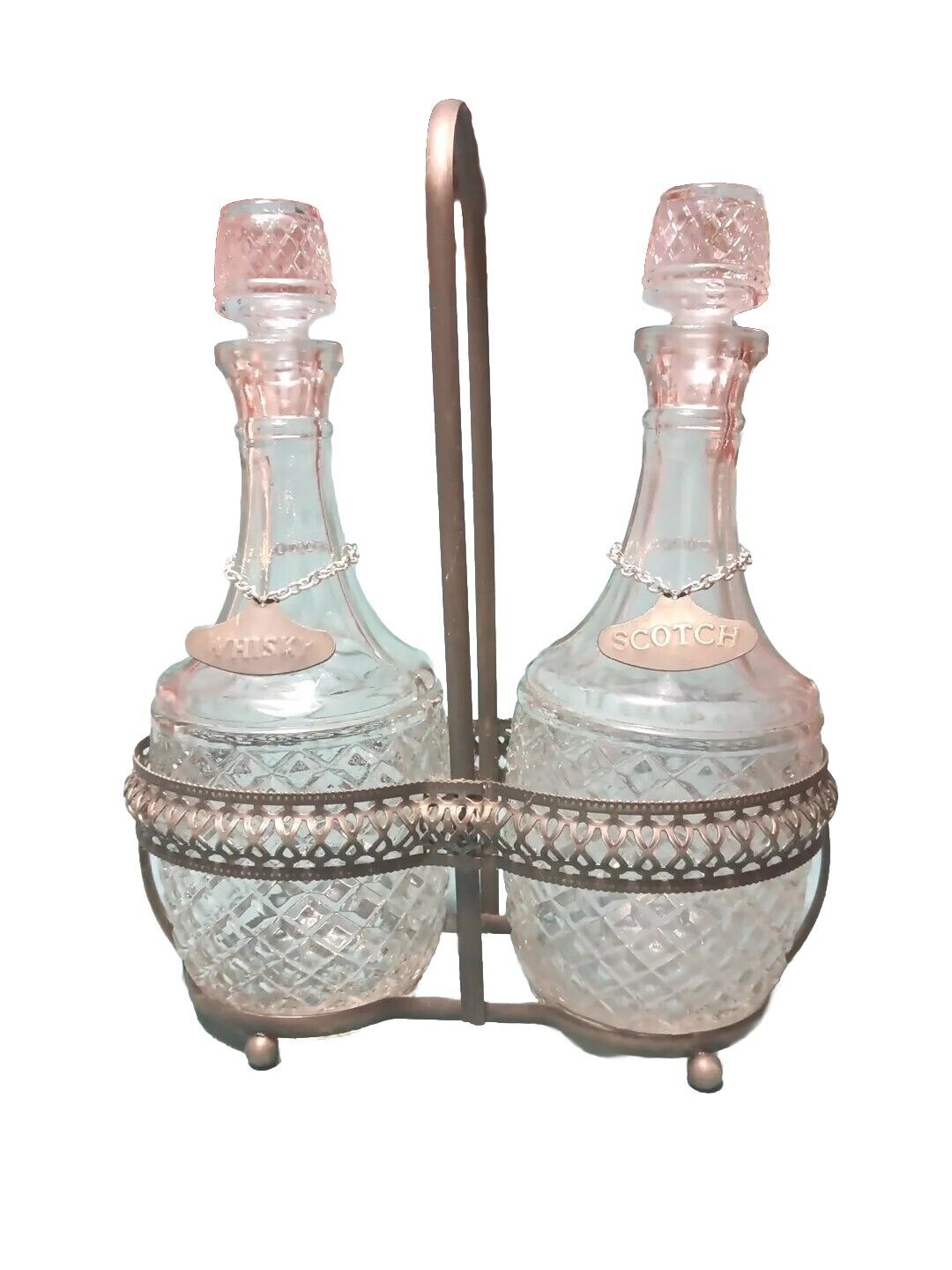 Gales Of Sheffield Vintage Crystal Decanters With Silver Plate Holder