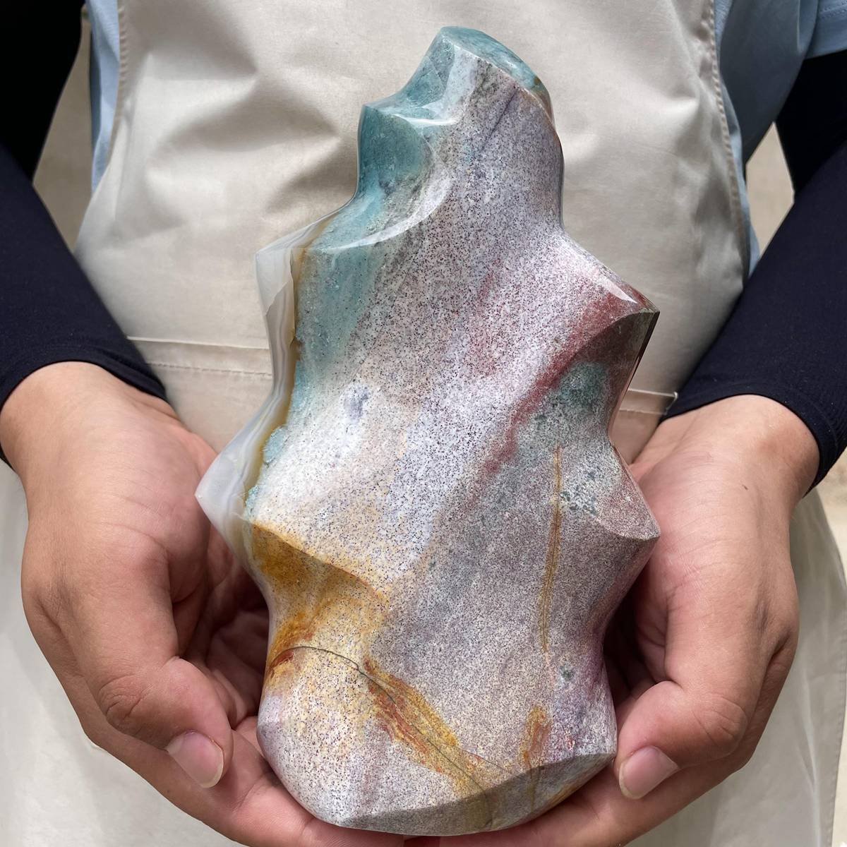 2.74kg Natural Ocean Jasper Flame Quartz Crystal Freedom Stand Reiki Healing
