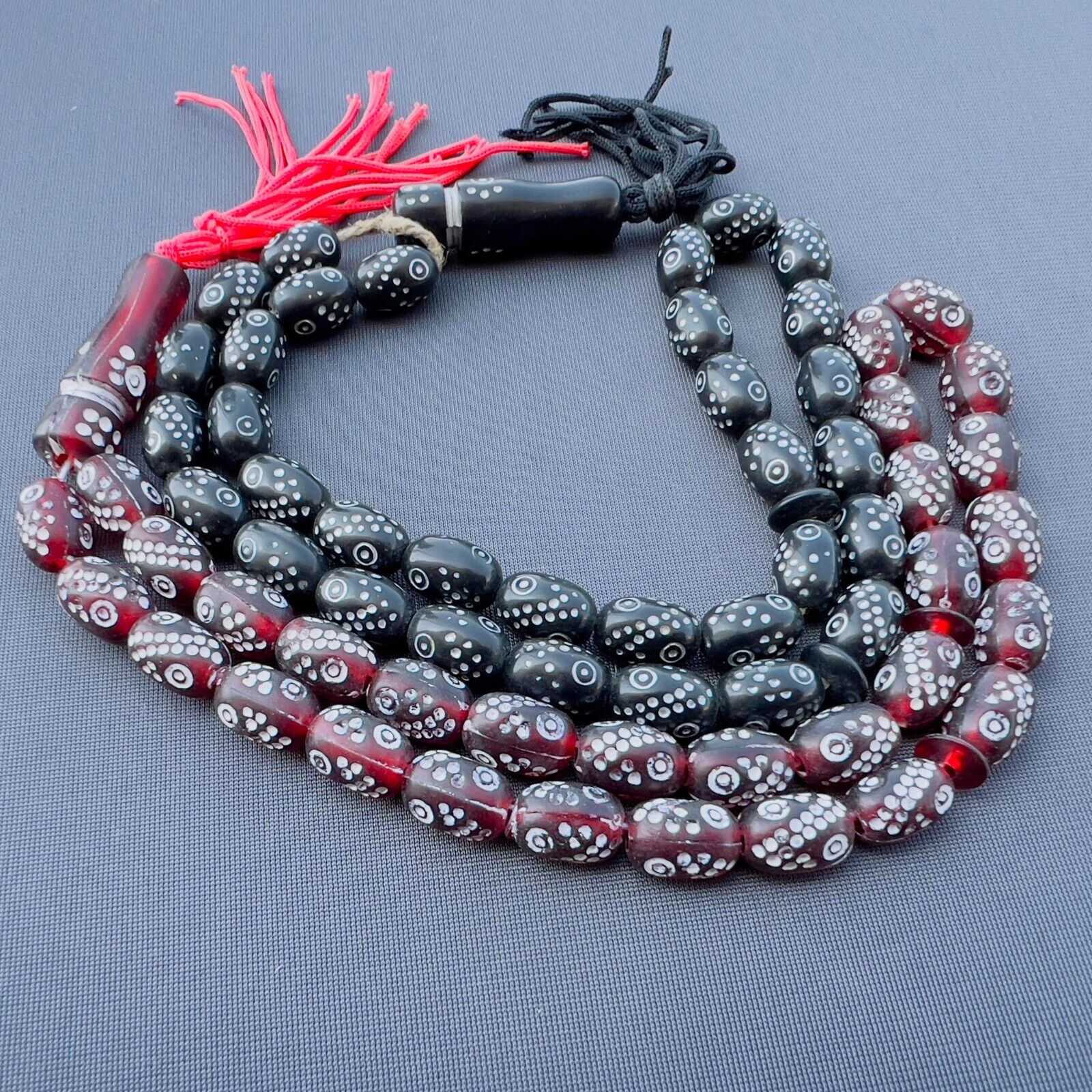 Beautiful Vintage 2 Two Black & Red Bakelite Rosary 33 Beads Islam Prayer