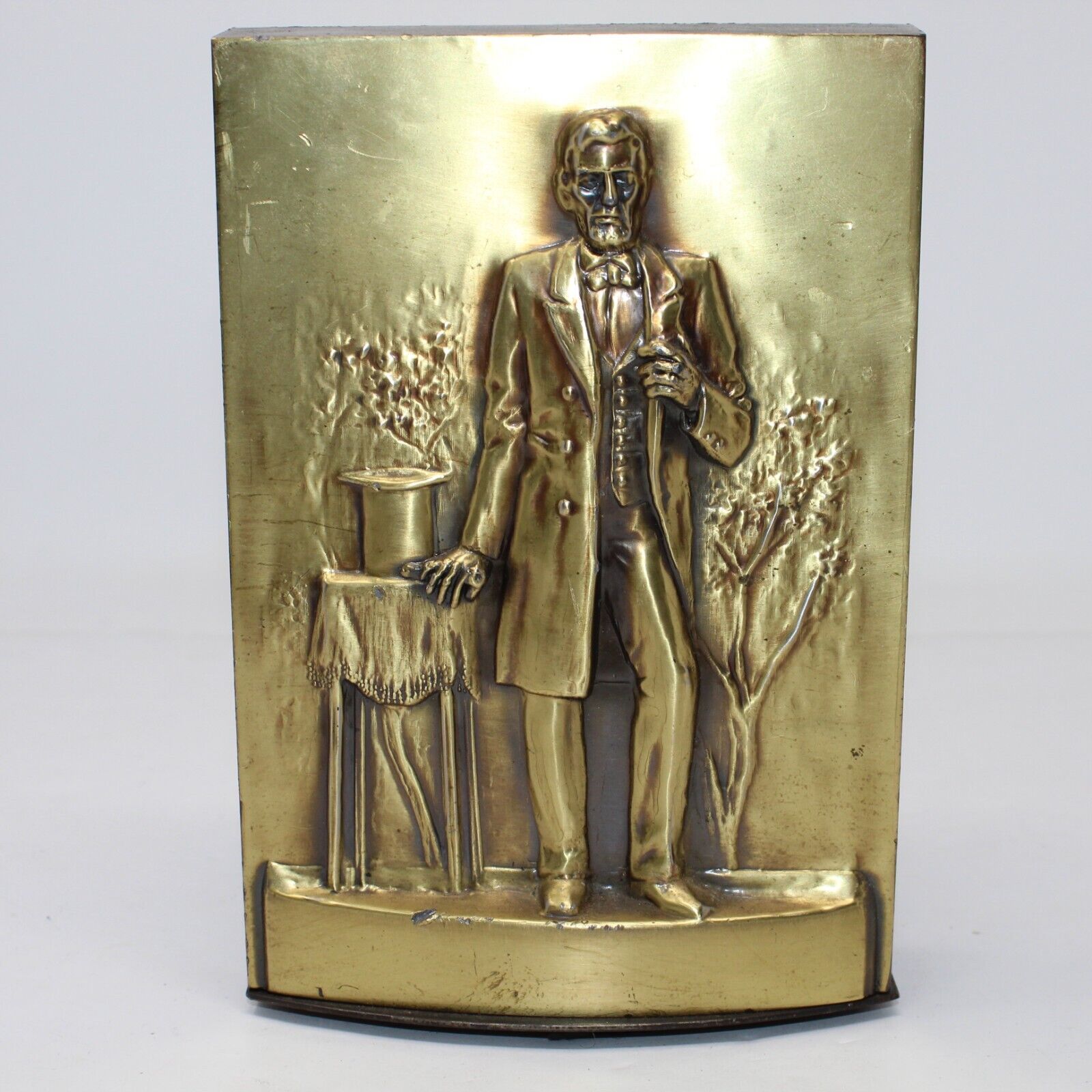 Abraham Lincoln Bookend Heavy Brass Plated Standing 3-D over 5lb & 7\