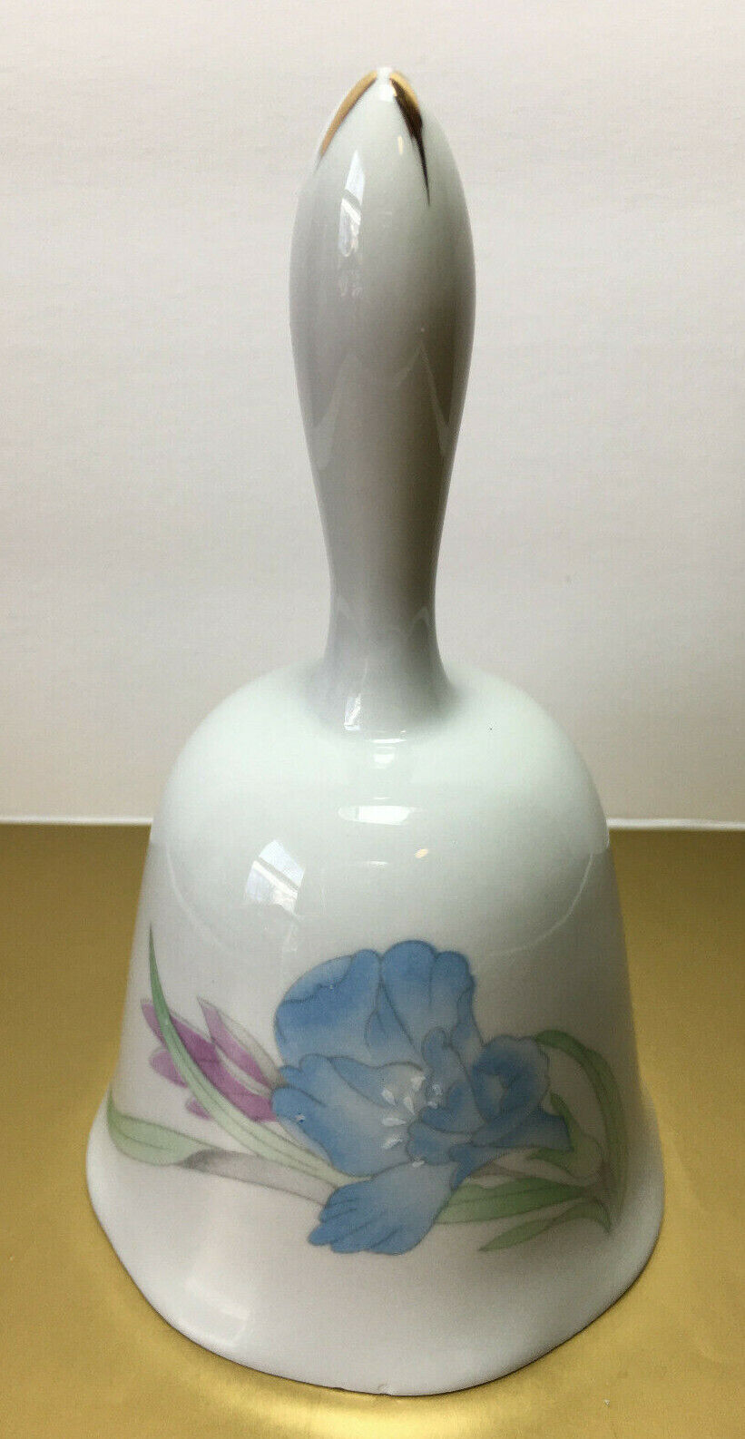 White Porcelain Bell Light Blue & Lavender Flowers Iris Garden Design 5.25\