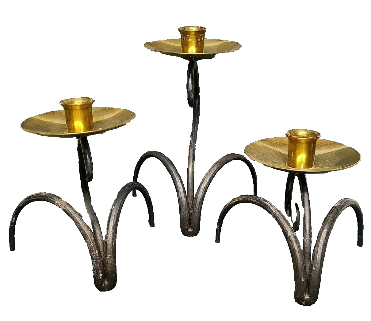 3 Vintage Michael Aram Brass Wrought Iron Candle Holders Centerpiece MCM 