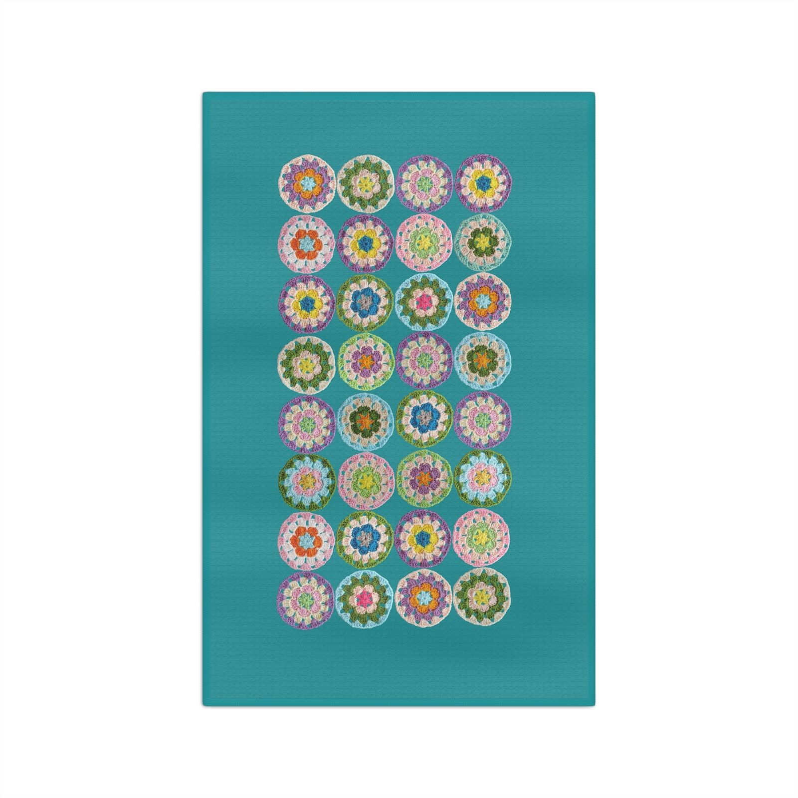 Retro Style Crochet Pattern Print Tea & Kitchen Towel Teal 