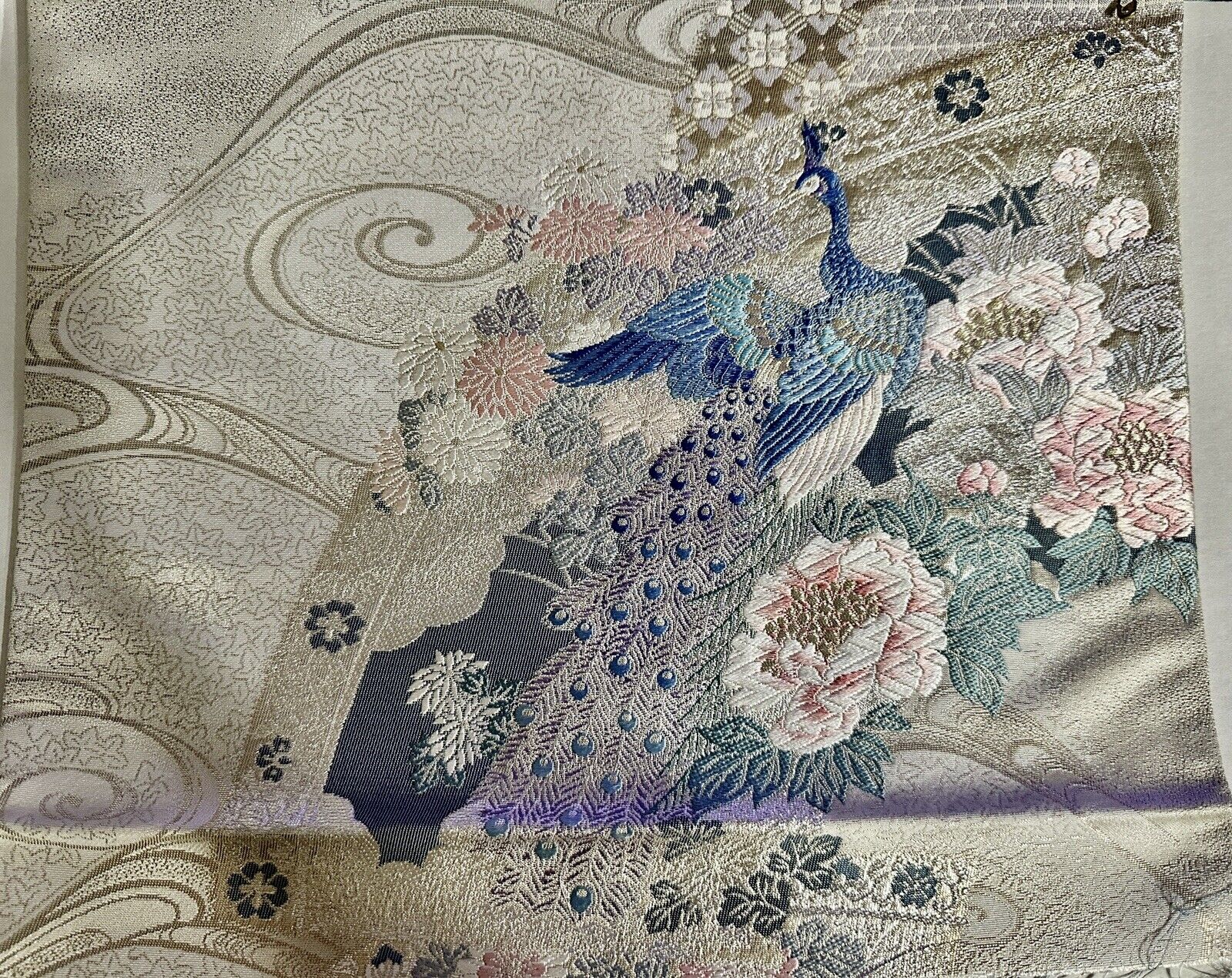 Vintage Japanese Kimono Fabric Silk Antique Peacock