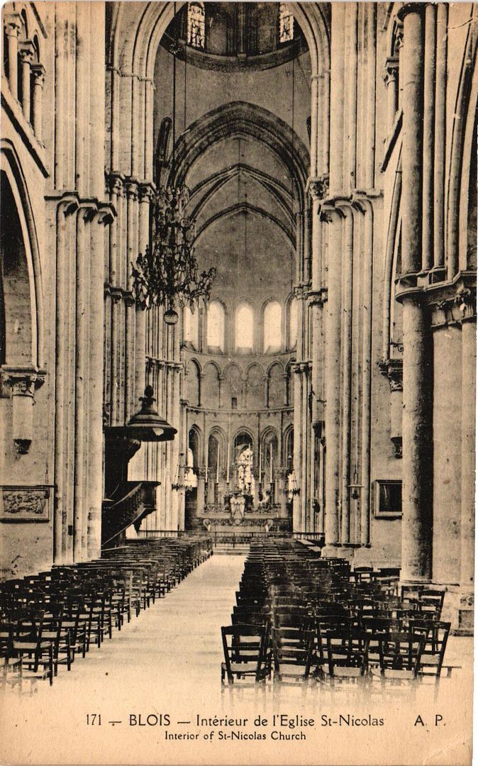 Vintage Postcard- INTERIEUR DE L\'EGLISE ST-NICOLAS, BLOIS Early 1900s