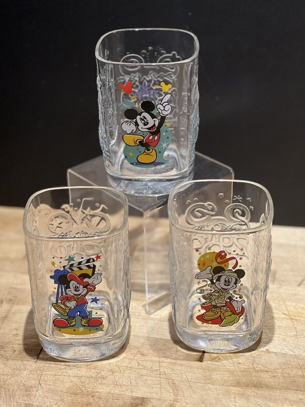 Disney Studio (McDonalds) set of 3 Mickey Mouse Millennium 2000 Drinking Glasses