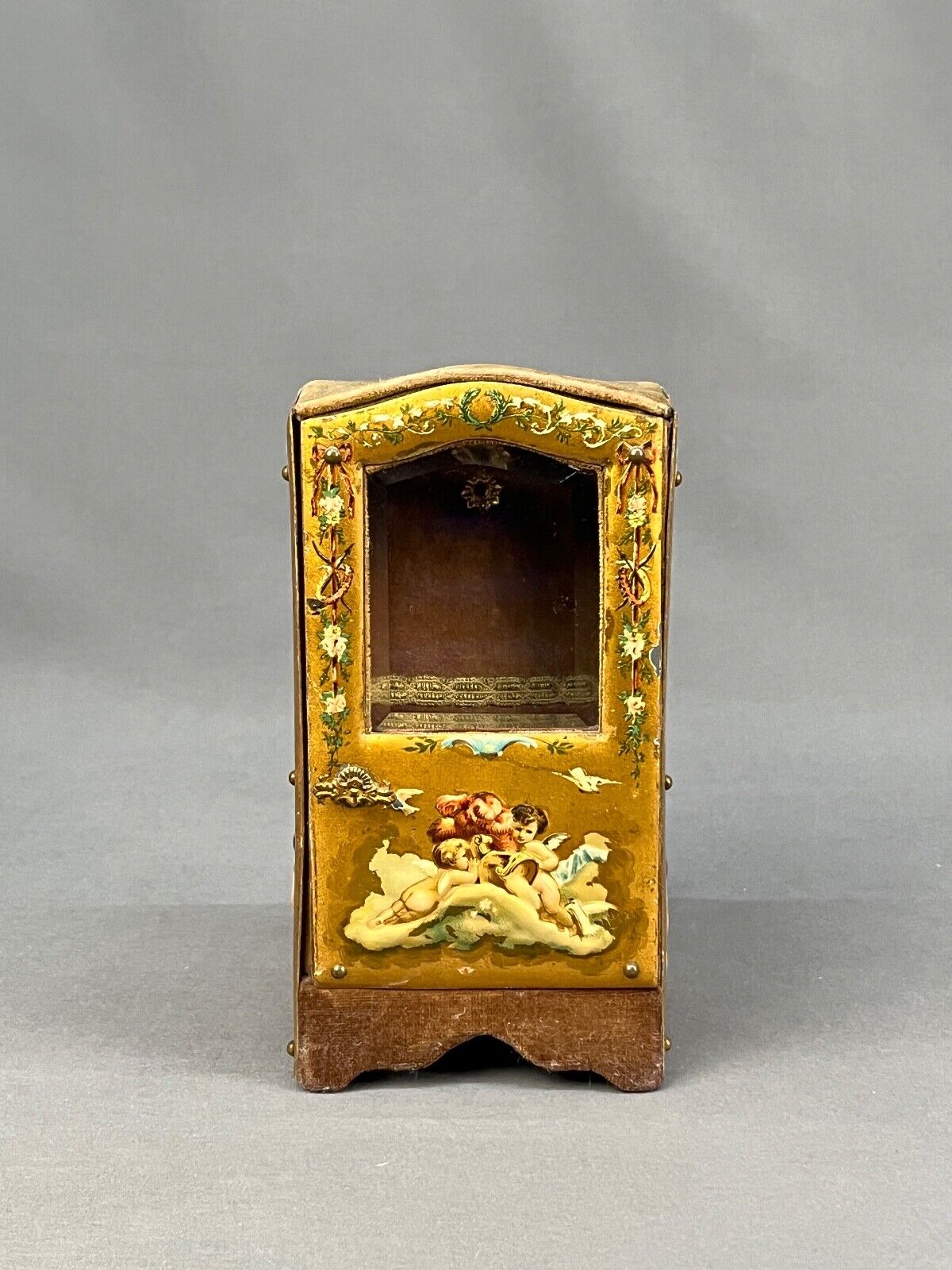 Antique French Miniature Sedan Chair Vernis Martin Vitrine Jewelry Watch Display