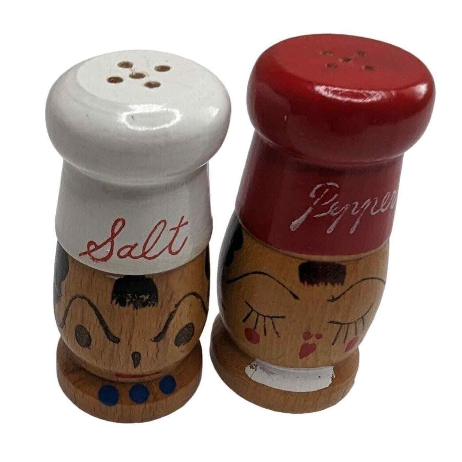 Vintage Salt and Pepper Shaker Set 1960s Wooden Chef Couple Hand Panited