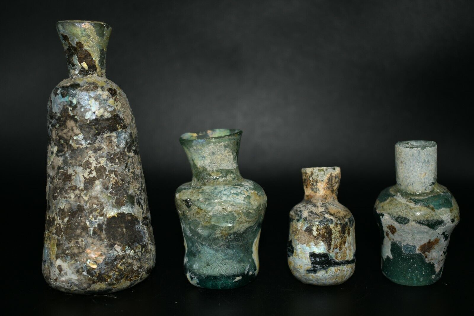 Lot Sale 4 Ancient Roman Glass Medicine or Cosmetics Glass Bottles & Vessels