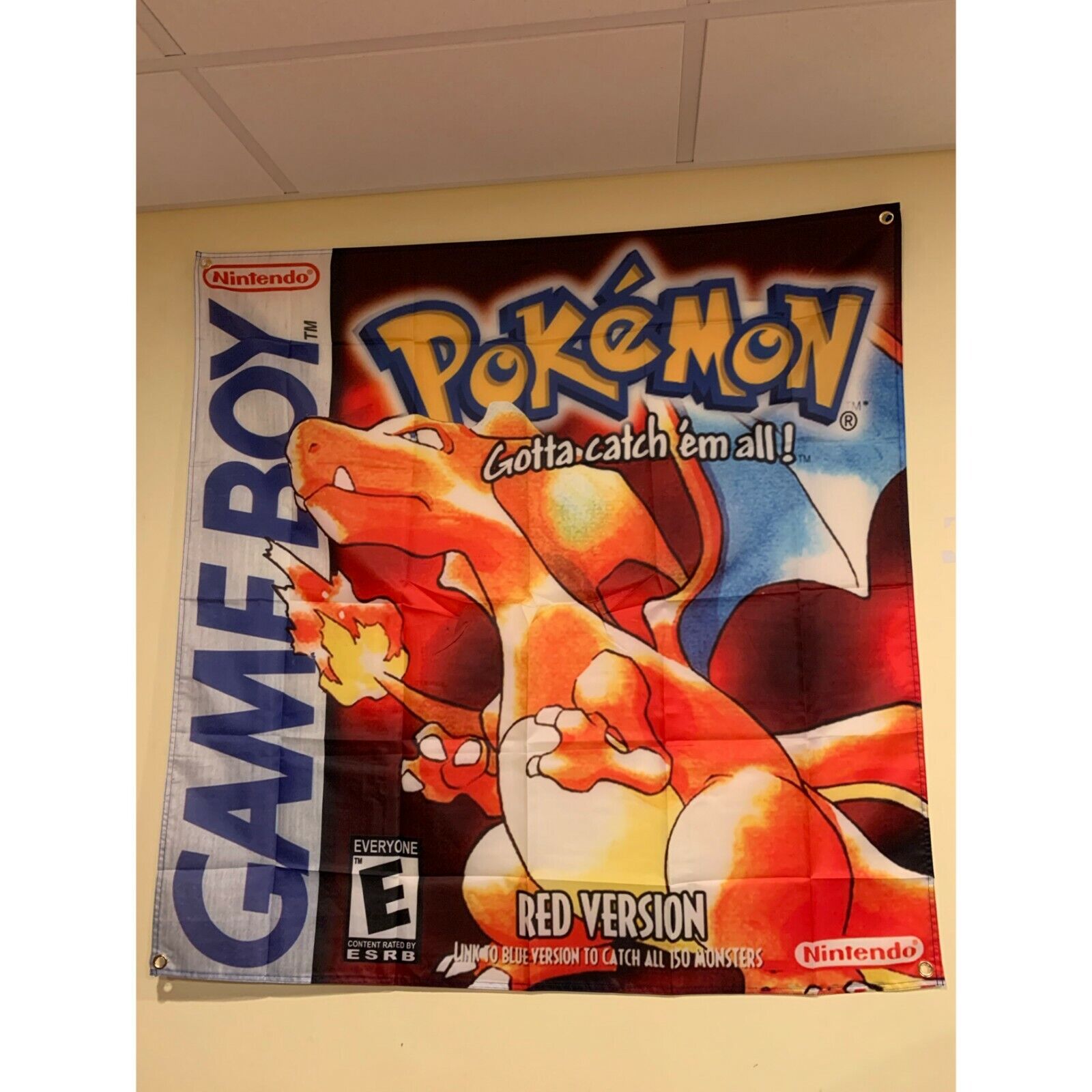 Pokemon Red Version Charizard Gameboy Art Wall Flag Banner Tapestry 3.5 x 3.5 Ft