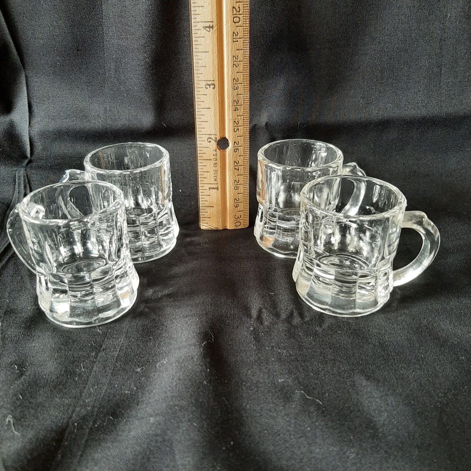 FOUR Miniature clear glass Beer mugs. Federal Glass Co.