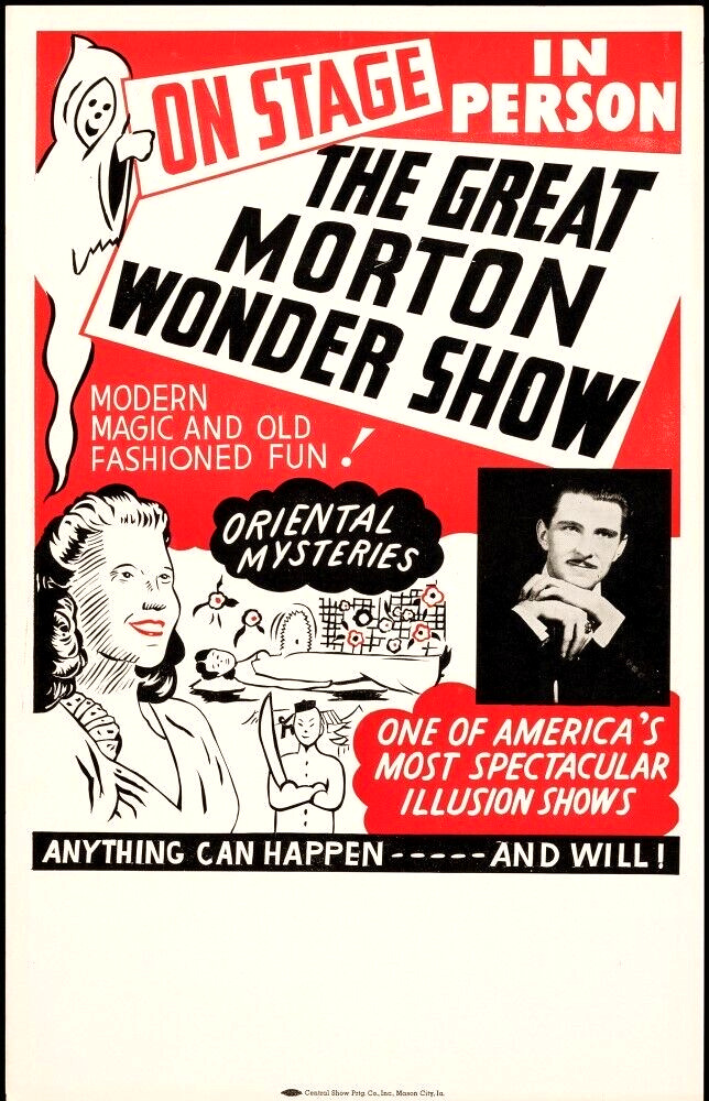magic poster rolled GREAT MORTON WONDER SHOW 1950s 14x22 William \