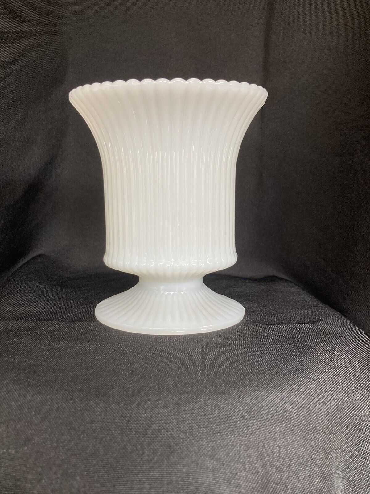 Vintage E.O. Brody Co. Milk Glass Footed  Ribbed Vase Compote Cleveland OH