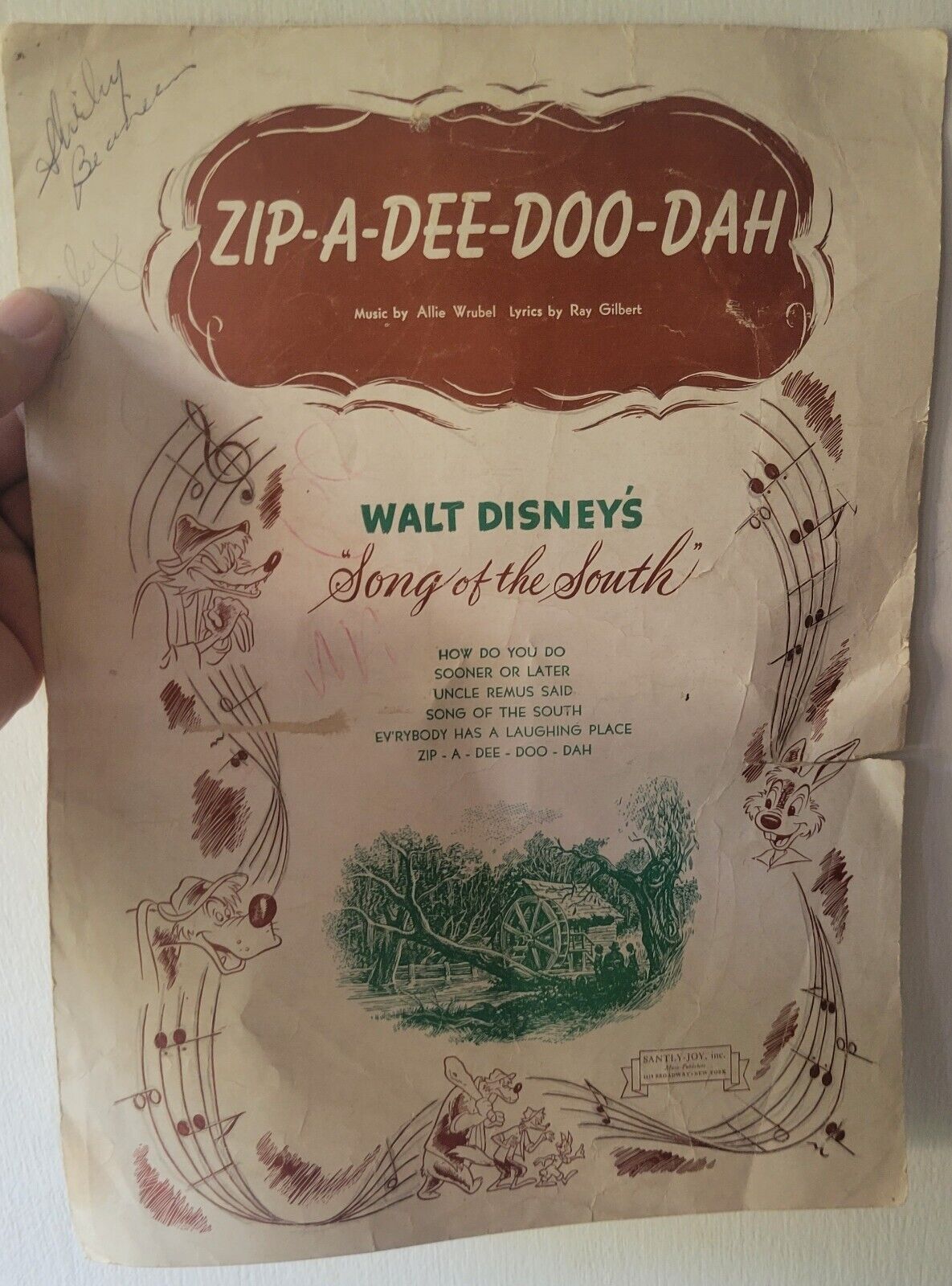 Walt Disney Song of the South ZIP-A-DEE-DOO-DAH (1946) Sheet Music BRER RABBIT
