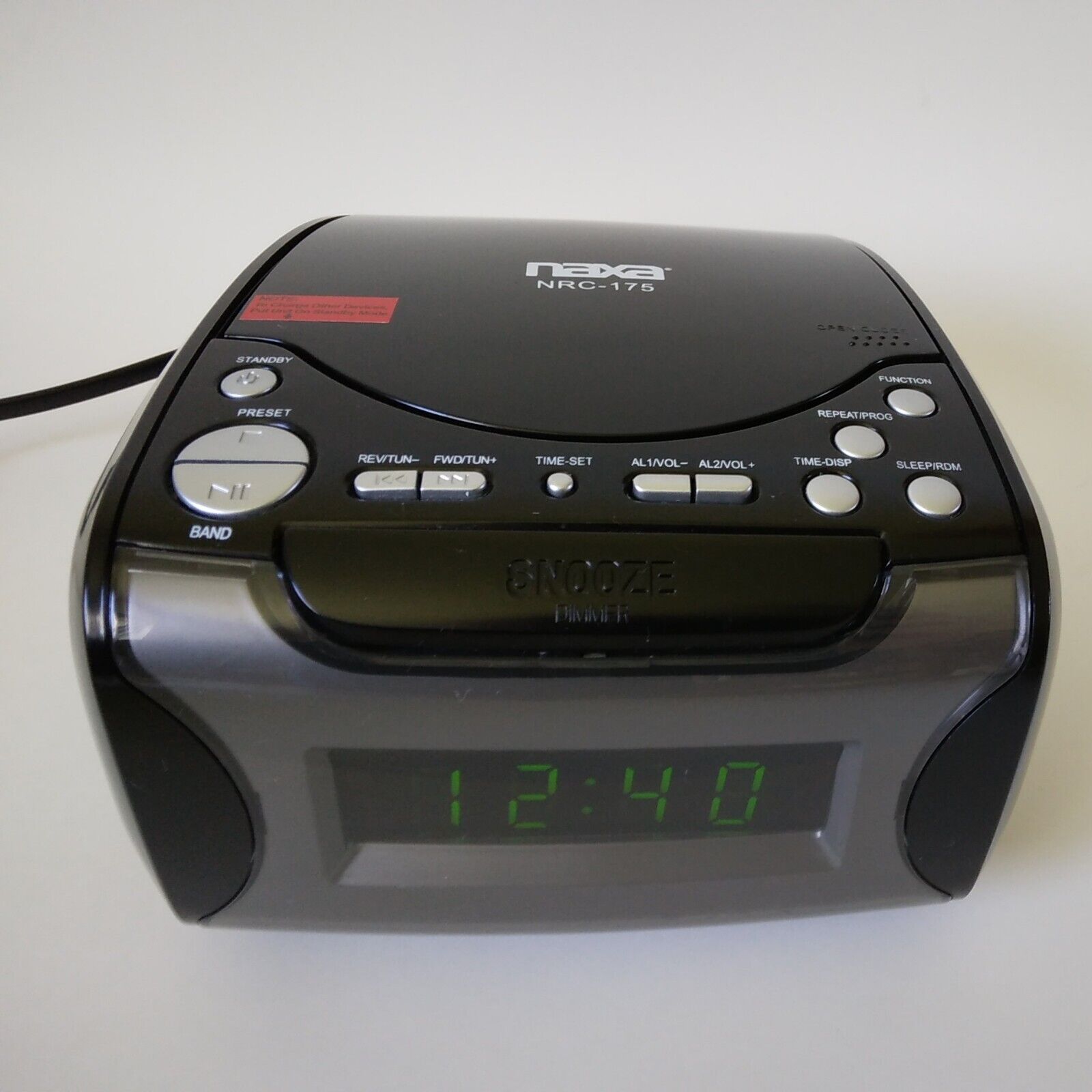 Naxa Model: NRC-175 CD Player/Alarm Clock Radio-AUX-USB Charger-Tested Works