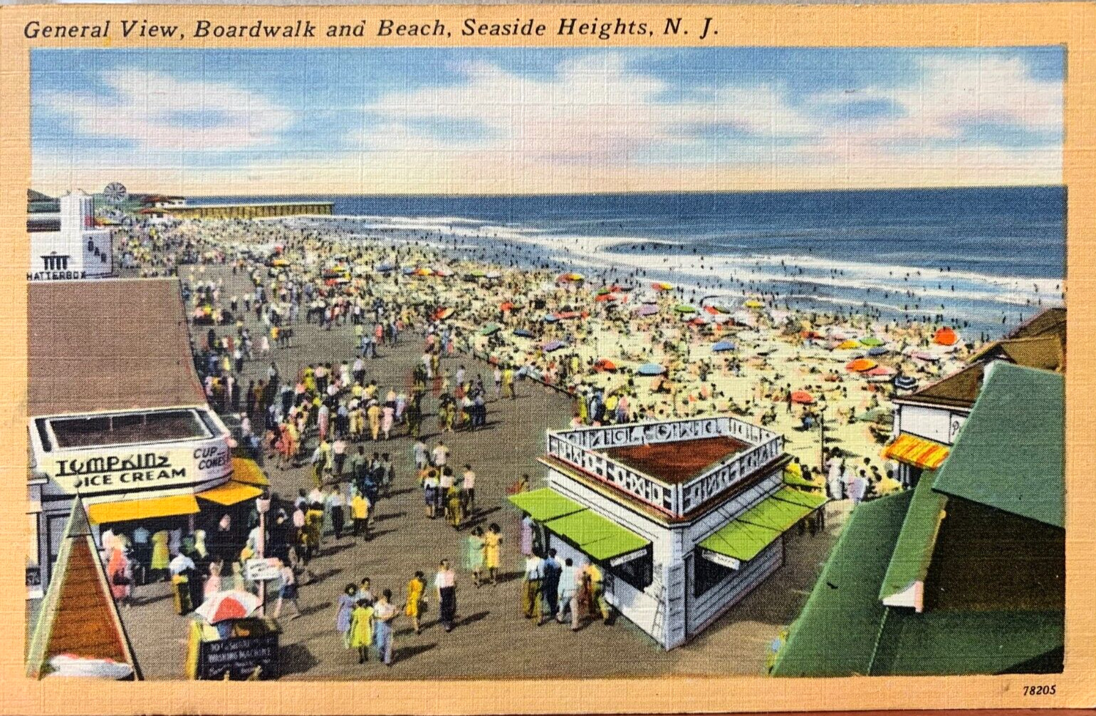 Vintage Linen Postcard - General View Boardwalk and Beach Seaside Heights N.J.