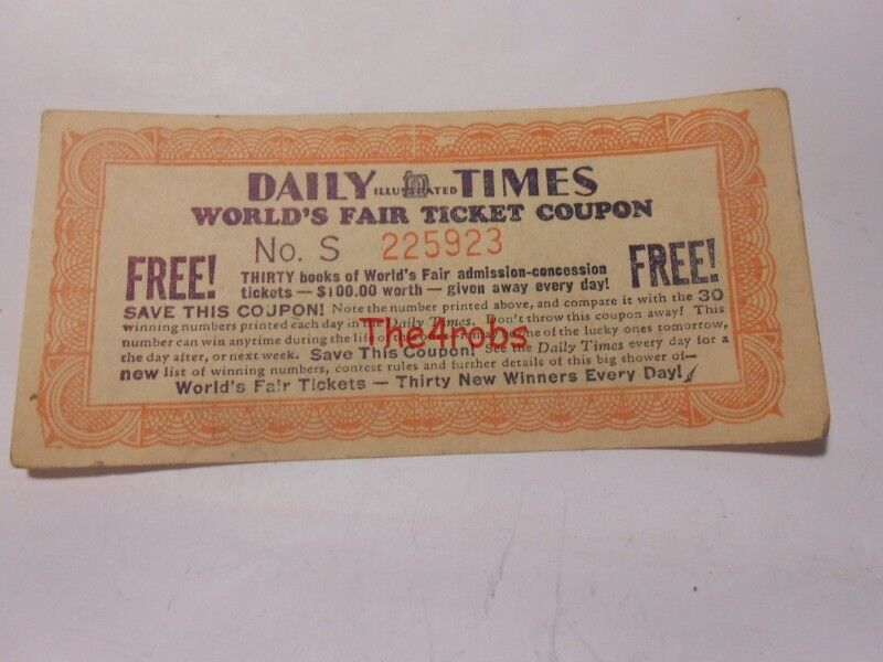 1933 Chicago Worlds Fair Daily Times Ticket Coupon