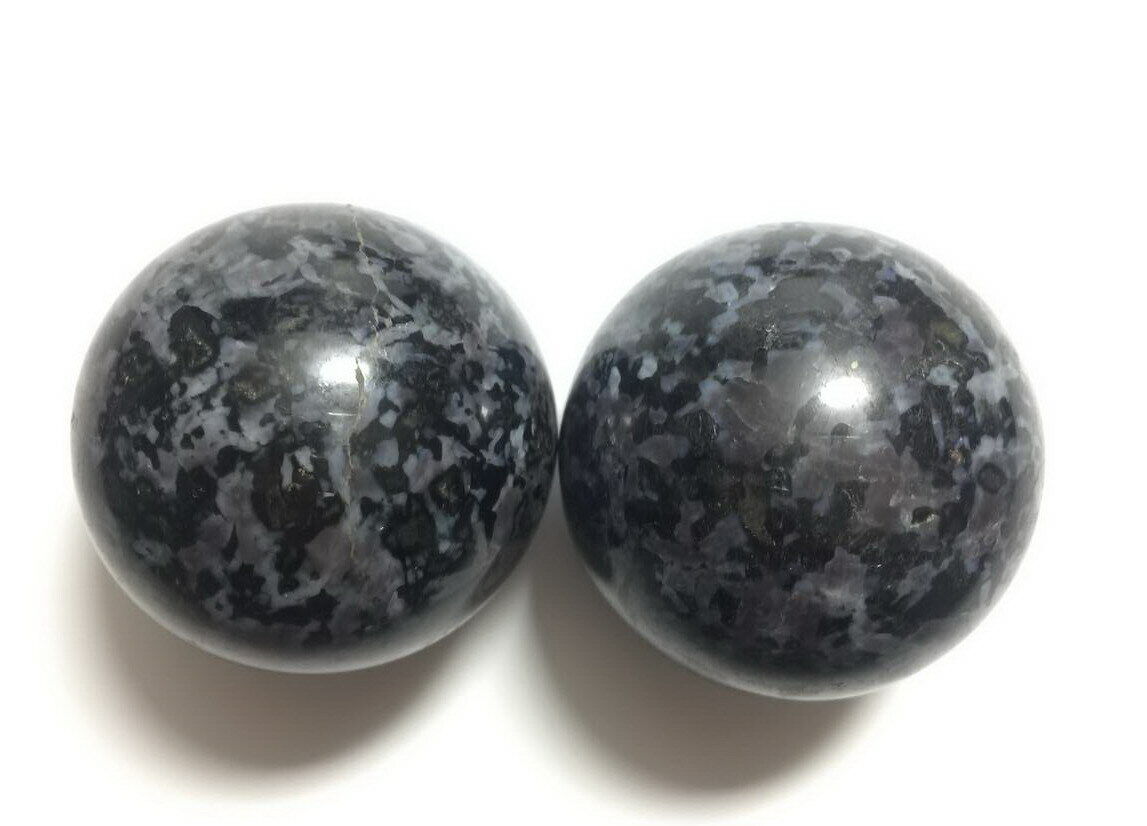 One Pair (2pcs) Large Mystic Merlinite Indigo Gabbro Stone Sphere Generator Ball