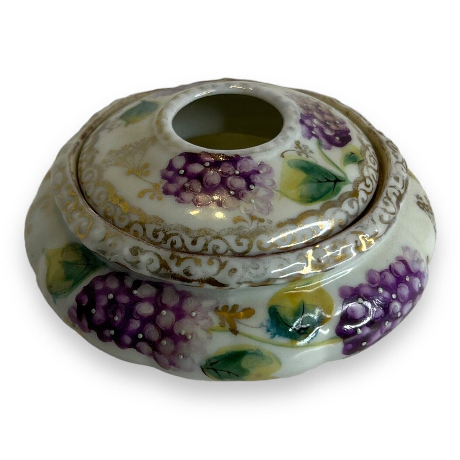 Antique Victorian Hand Painted Floral Porcelain Hair Receiver Grapes