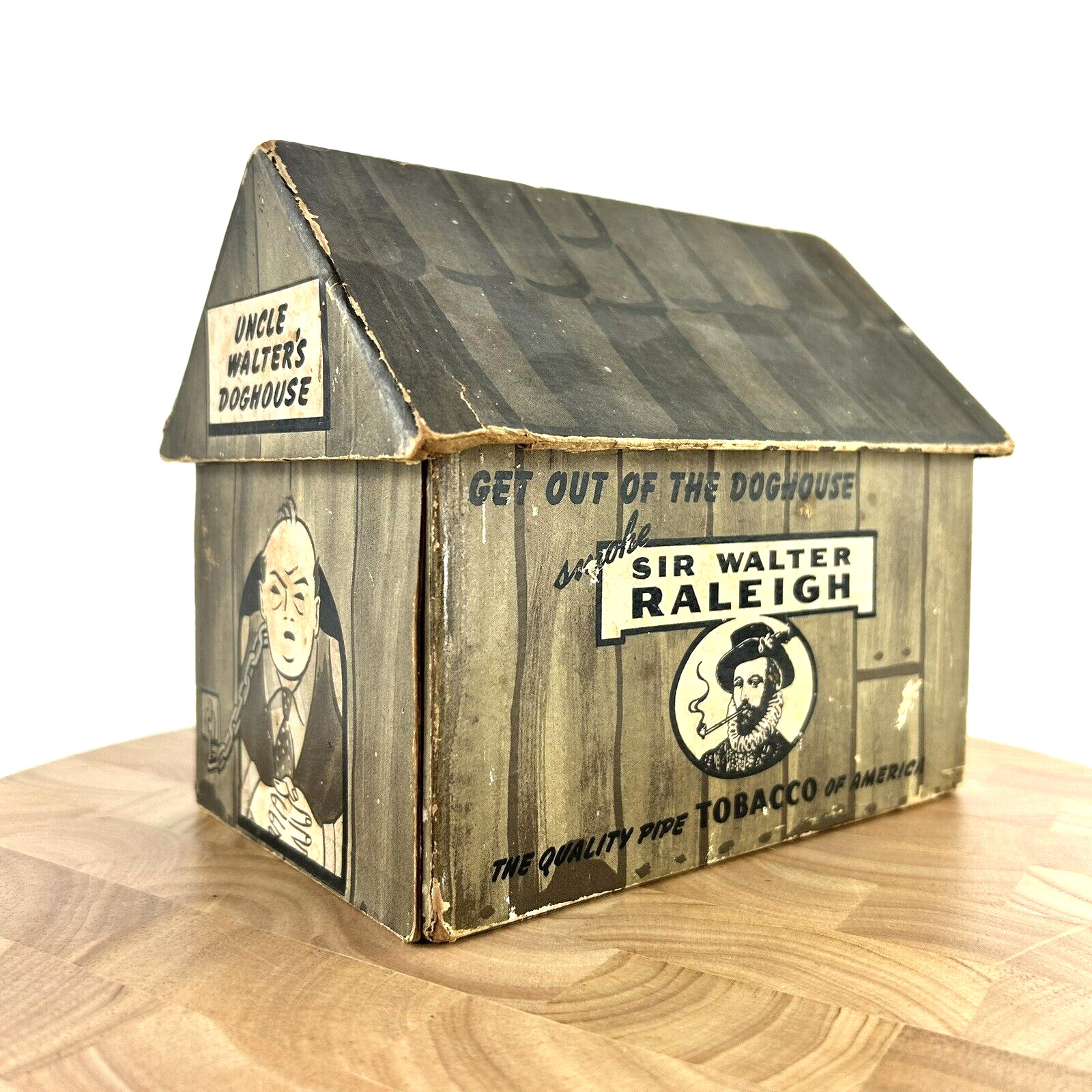 RARE cardboard Sir Walter Raleigh Uncle Walters dog house radio show tobacco box