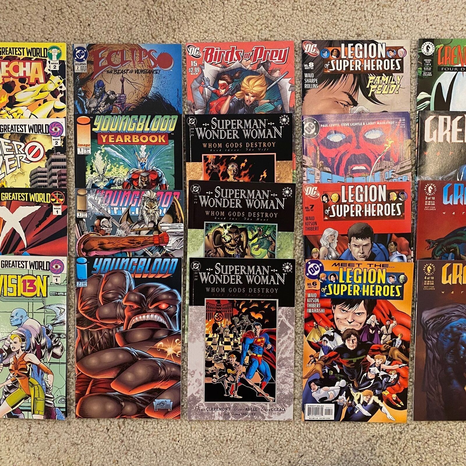 Marvel/DC/Indy Comics 20 Books  -Grendel, Youngblood, Superman, Wonder Woman, et
