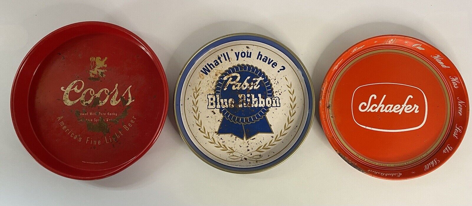 Vintage COORS SCHAEFER PABST BLUE RIBBON Round Beer Serving Tray Lot Of 3