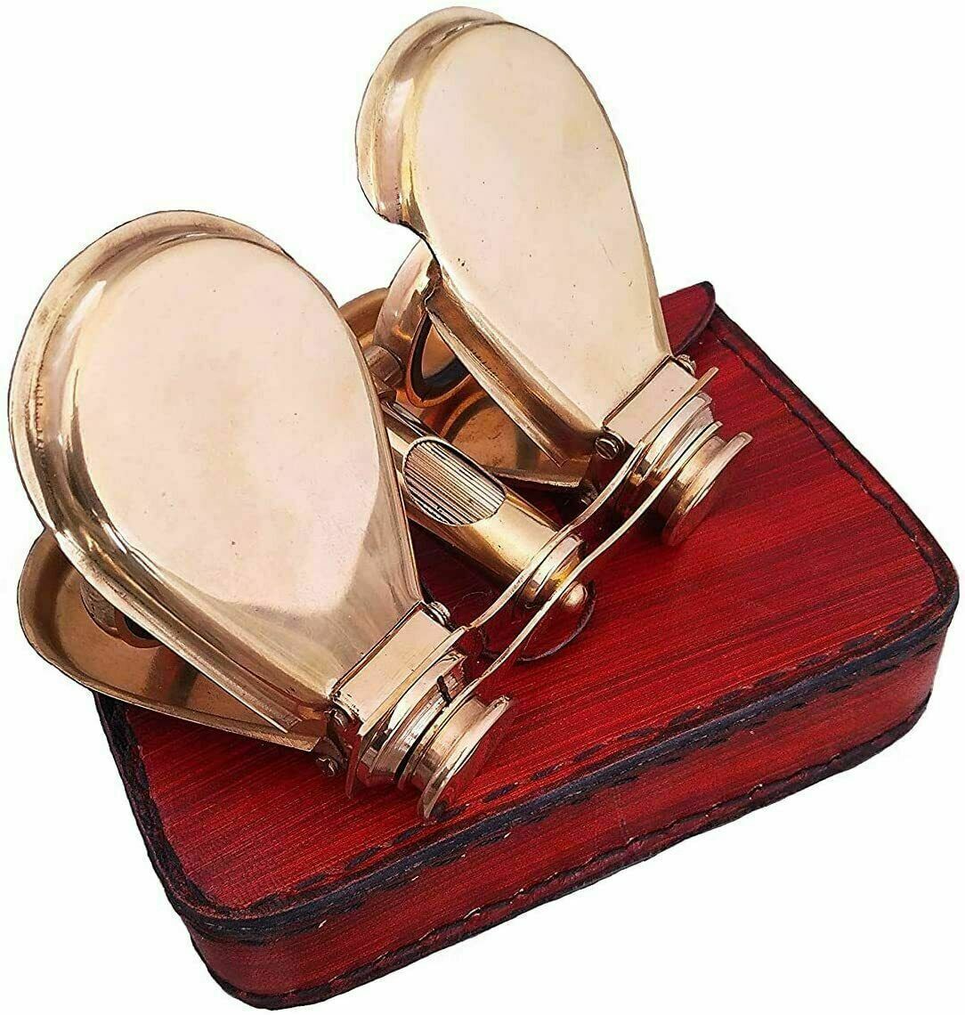 Vintage Brass Folding Binoculars/Opera Glasses/Spyglass with Leather Case Gifts