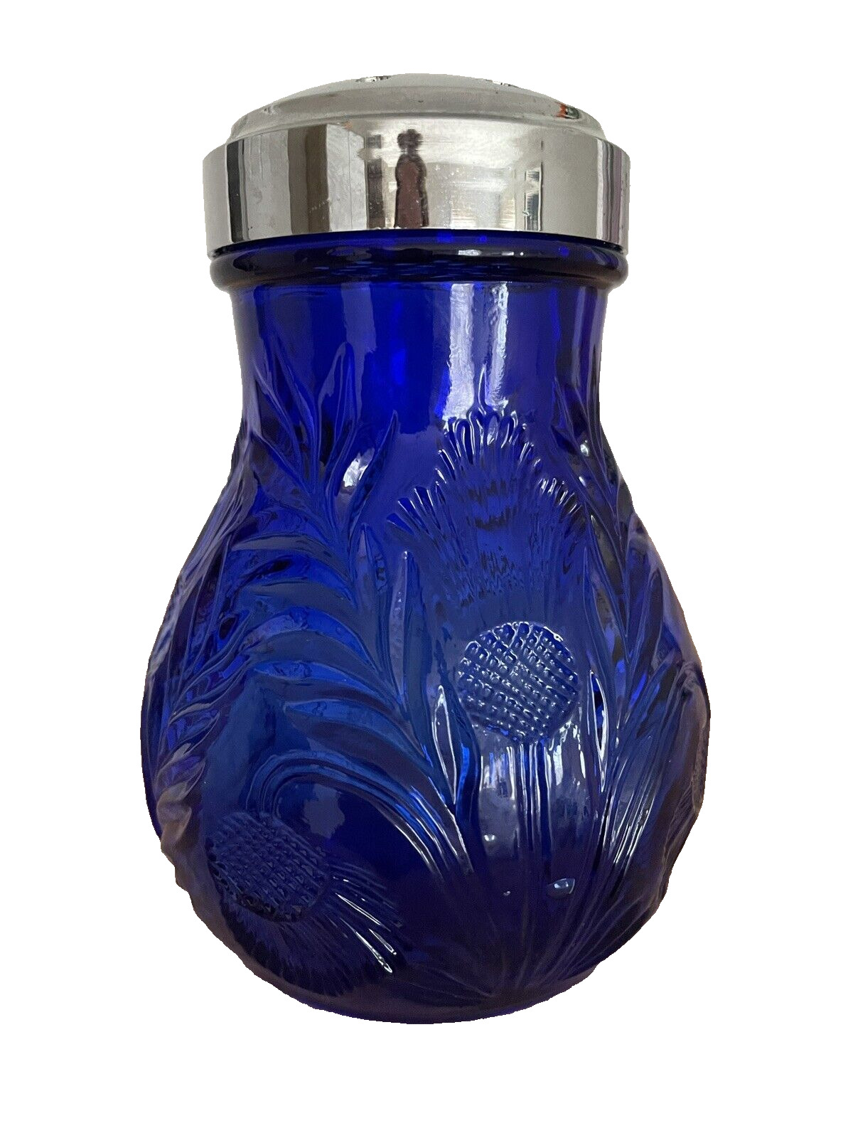 Mosser Cobalt Blue Inverted Thistle Glass Sugar Shaker Muffineer 4.5\