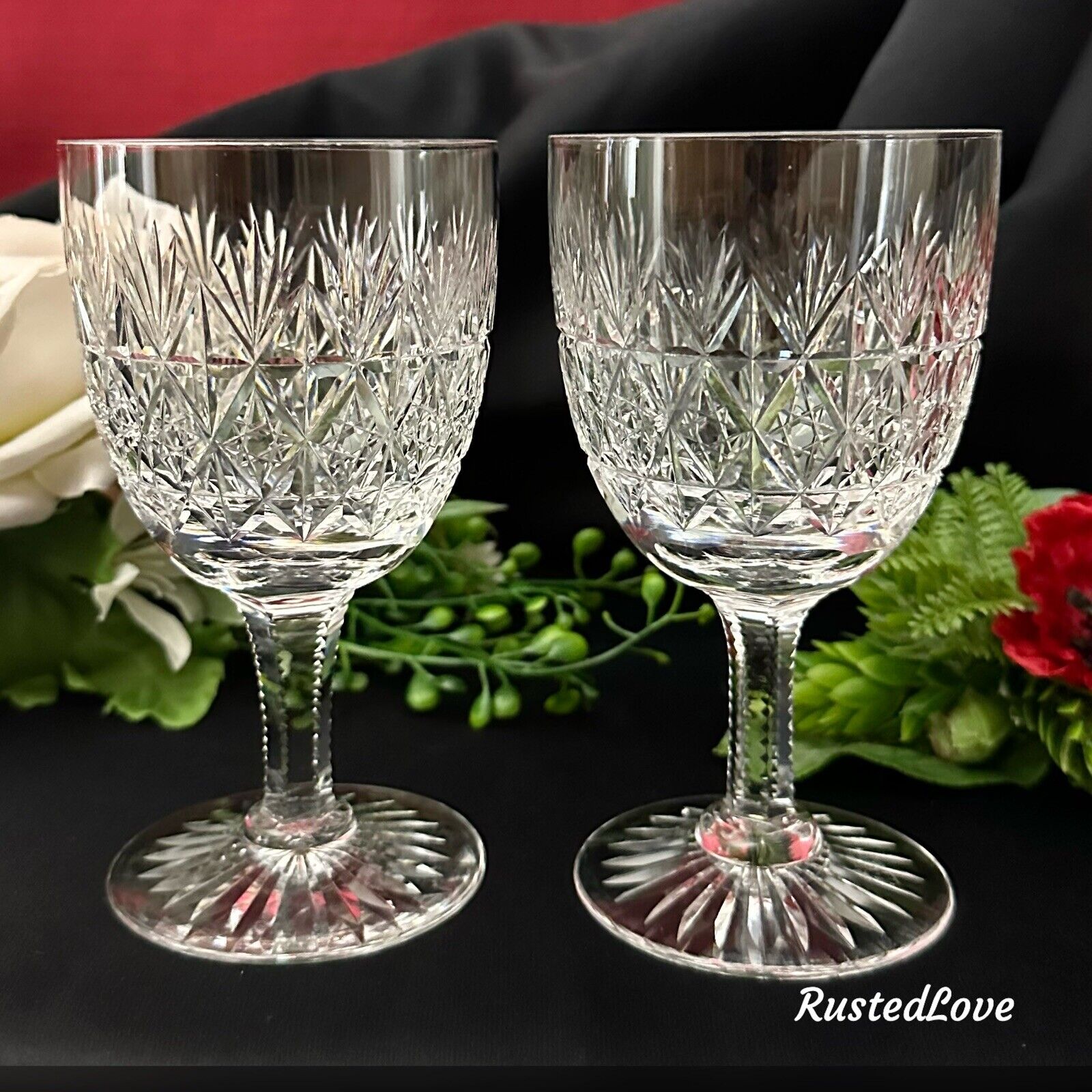 Wellington by Thomas Webb Water Goblets Cut Crystal Water Glasses - 2 *