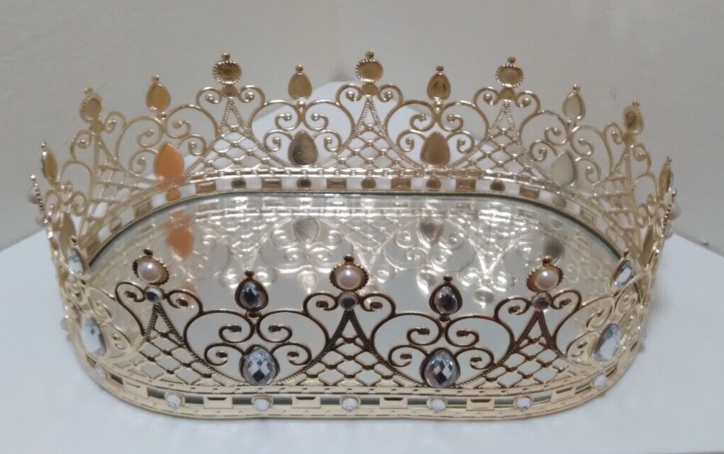 Bath & Body Works Gold Bling Royal Queen Dainty Crown Perfume Vanity Tray Mirror