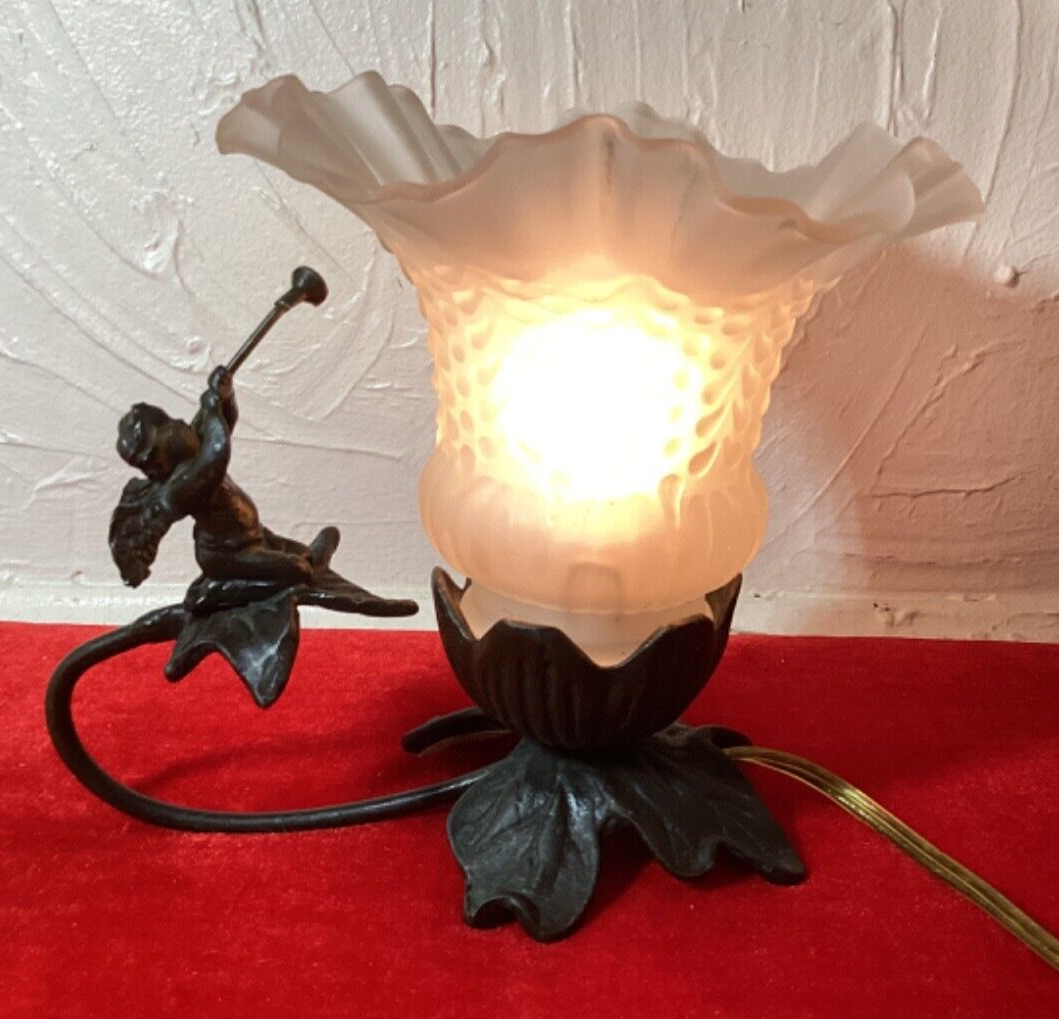 Brass LAMP FAIRY FLOWER Nymph Light Art Nouveau Boudoir Bedroom 6\