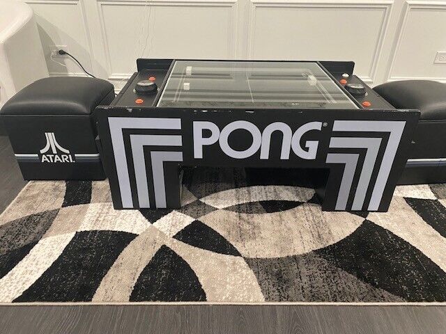 Atari Pong Coffee Table with Two Pong Ottomans