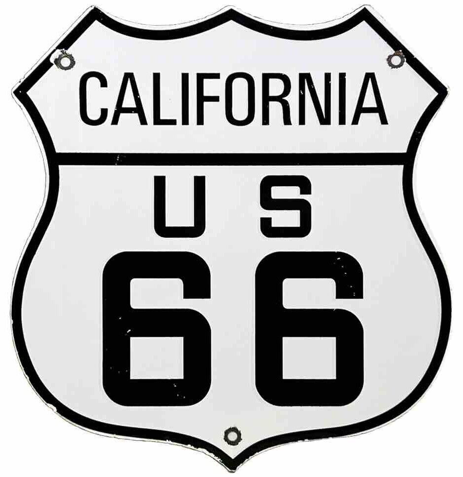 VINTAGE US ROUTE 66 CALIFORNIA CA PORCELAIN METAL HIGHWAY SIGN GAS ROAD SHIELD