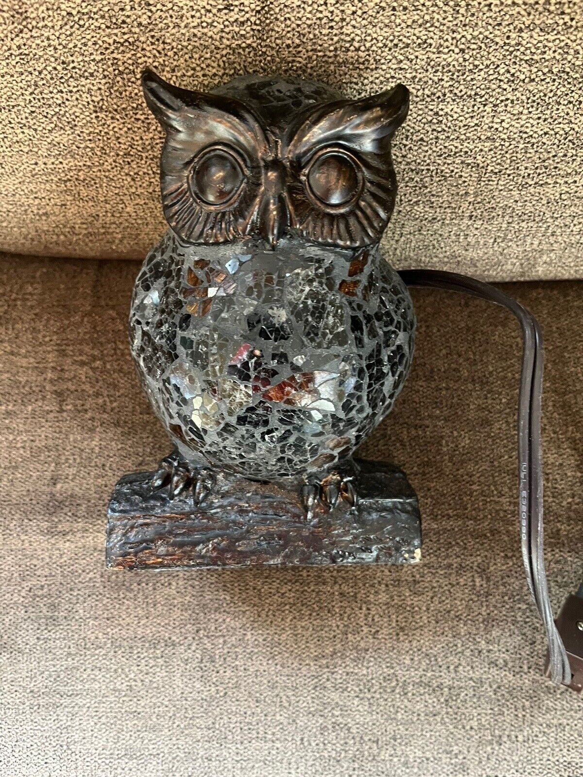 Vintage Mosaic Glass Owl Shaped Decorative Accent Light Lamp Stained Glass